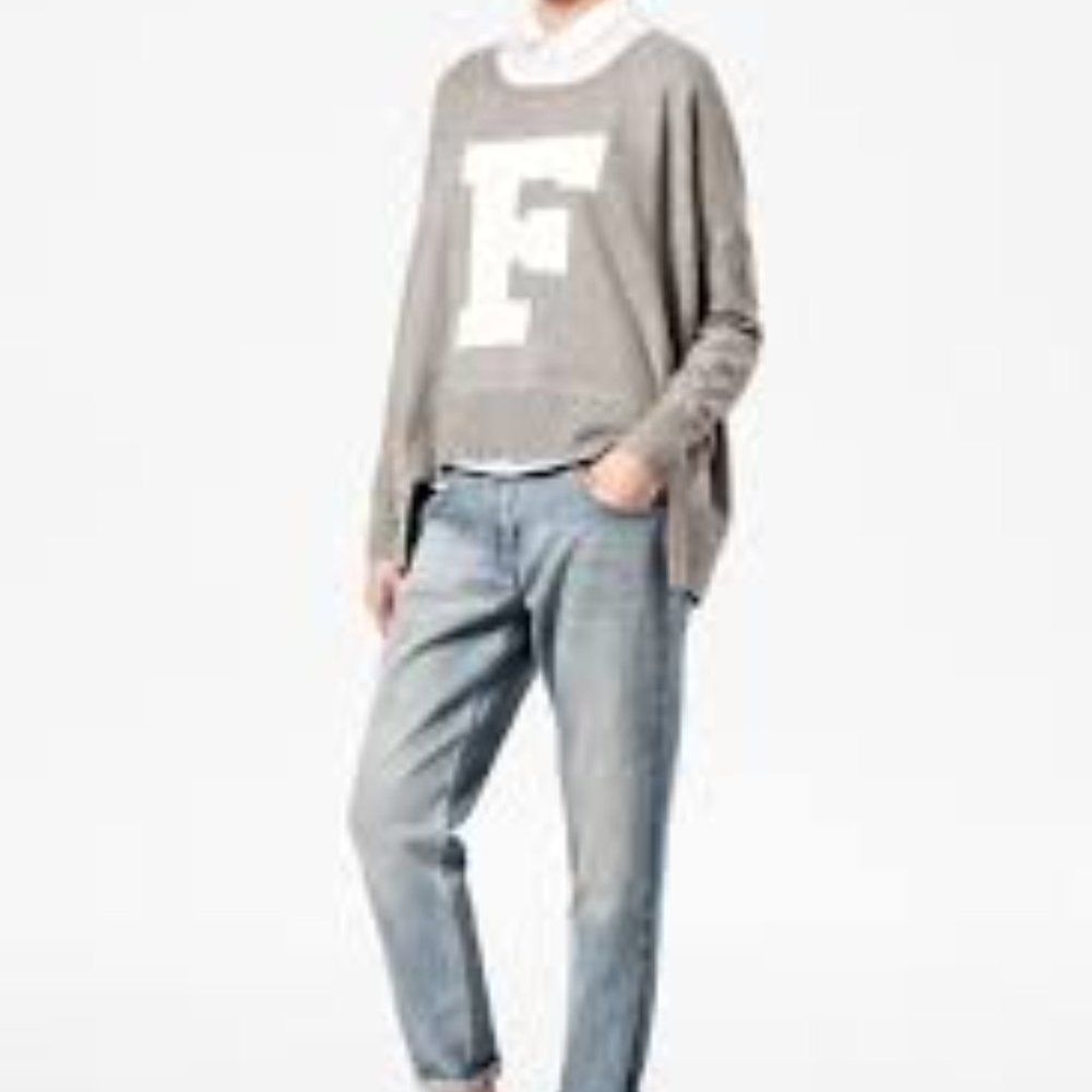 French Connection gray and white Letter F sweater   size S  NWOT